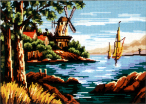 Канва жесткая с рисунком "Мельница на реке". Арт 14.780                  
