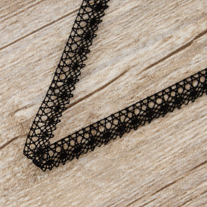 Мерсеризованное хлопковое кружево, 10 мм, цвет черный. Арт 3221/14