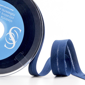 Косая бейка хлопок/полиэстер 20 мм, 25 м, цвет 15, темно-синий. Арт 6120-20мм-15            