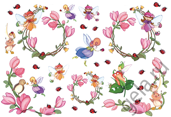 Бумага упаковочная "Феи и божьи коровки", рисовая, 48 х 33 см. Арт DFS042                  