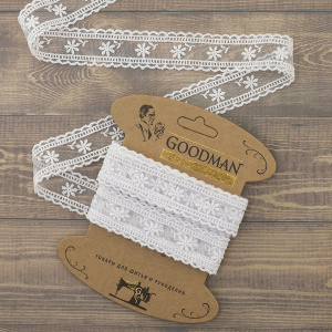 Кружево-вышивка на тюле, 30 мм, цвет белый, 100% полиэстер, 4,5 м. Арт T-3006.212