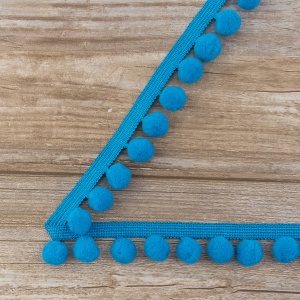 Тесьма с помпонами, диаметр 10 мм, цвет бирюзовый. Арт PA-18-col.517