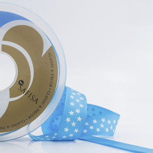 Лента репсовая SAFISA рисунок "звездочки", 15 мм, 15 м, цвет 16, бирюзовый. Арт 35120-15мм-16