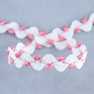 Тесьма PEGA тип вьюнчик, белый с розовым, 7 мм. Арт 841512221DA006