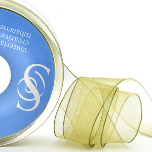 Лента органза SAFISA 39 мм, 25 м, цвет 8954, золотисто-зеленый. Арт 120-38мм-8954           