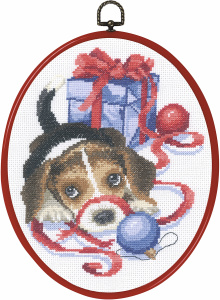 Набор для вышивания "Рождественский щенок" . Арт 92-6610
