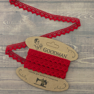 Кружево плетеное, 12 мм, цвет красный, 100% хлопок, 5 м. Арт K-5004-216