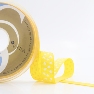 Лента репсовая SAFISA рисунок "звездочки", 15 мм, 15 м, цвет 32, желтый. Арт 35120-15мм-32