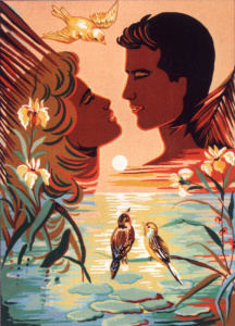 Канва жесткая с рисунком "Влюбленные души". Арт C.958                   