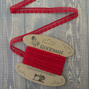 Кружево плетеное, 10 мм, цвет красный, 100% хлопок, 5 м. Арт K-5001-216