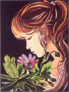 Канва жесткая с рисунком "Девушка с анемоном". Арт D.568                   