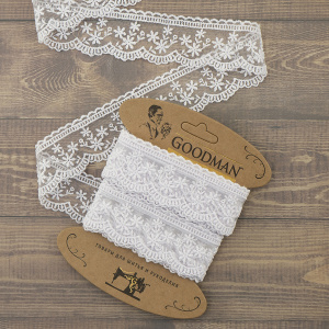 Кружево-вышивка на тюле, 40 мм, цвет белый, 100% полиэстер, 4,5 м. Арт T-3004.212