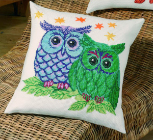 Набор для вышивания подушки "Совы - Синяя и Зеленая". Арт 83-3351