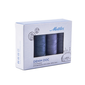 Набор с нитками для джинс DENIM DOC 75, 100 м  в подарочной упаковке, 4 катушки. Арт DENIMDOC4-KIT