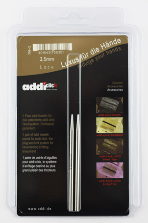 Дополнительные спицы с удлиненным кончиком к addiClick LACE SHORT, №3.5, латунь. Арт 756-7/3.5-000