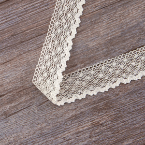 Мерсеризованное хлопковое кружево, 30 мм, цвет шампань. Арт 2021/72