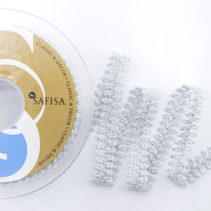 Тесьма SPIRAL ( SAFISA) тип отделочная, арт.25320-14 мм, 15 м, цвет 102, серебряный. Арт 25320-14мм-102