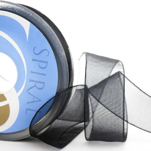 Лента органза SAFISA 39 мм, 25 м, цвет 01, черный. Арт 120-38мм-01             