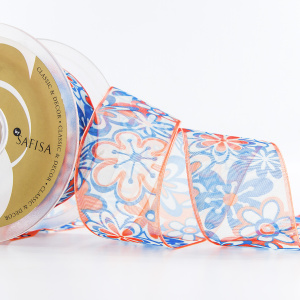 Лента органза с напечатанным рисунком SAFISA, 40 мм, 15 м, цвет 01. Арт 25253-40мм-01           