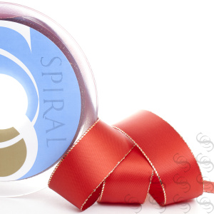 Лента атласная SAFISA с люрексным кантом по краям, 25 мм, 25 м, цвет 14, красный. Арт 25190-25мм-14