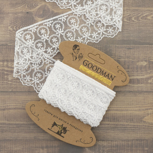 Кружево-вышивка на тюле, 63 мм, цвет белый, 100% полиэстер, 3,5 м. Арт T-1909.212