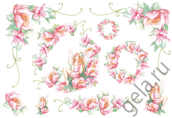 Бумага упаковочная "Фея и розовые цветы", рисовая, 48 х 33 см. Арт DFS044                  