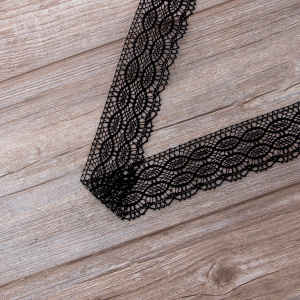 Мерсеризованное хлопковое кружево, 45 мм, цвет черный. Арт 3745/14                 