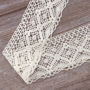 Мерсеризованное хлопковое кружево, 60 мм, шампань. Арт 2145/72