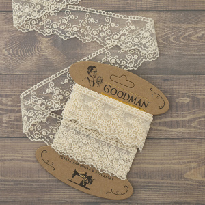 Кружево-вышивка на тюле, 42 мм, цвет бежевый, 100% полиэстер, 3,5 м. Арт T-2443.371