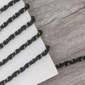 Шнур витой PEGA, черный с золотом, 5 мм. Арт 845219850DA704       