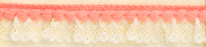 Рюш декоративный с помпонами, 20 мм, цвет кремовый с коралловым. Арт 5344442/2169