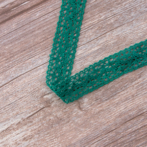 Мерсеризованное хлопковое кружево, 20 мм, цвет изумрудно-зеленый. Арт 3037/12                 