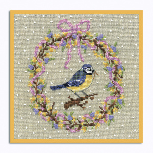 Набор для вышивания "April Wreath Tit" (Апрельский венок Синица), 14.5 х 14.5 см. Арт 2691
