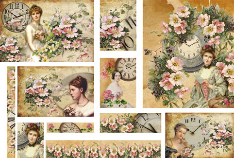 Бумага упаковочная "Женщина и часы", рисовая, 48 х 33 см. Арт DFS196                  