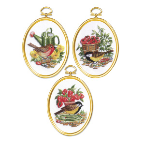 Набор для вышивания "Птицы сада", 3 сюжета с рамками. Арт 004-0865