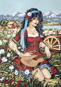 Канва жесткая с рисунком "Цыганка в поле". Арт C.1837                  