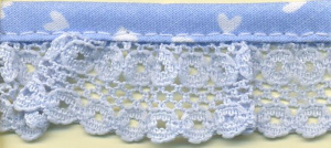 Кружево-рюш с окантовкой косой бейкой, 25 мм, цвет голубой. Арт 144105/21