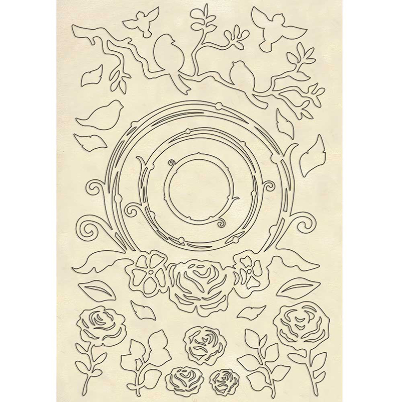 Набор высеченных декоративных элементов "Птицы и цветы". Арт KLSP082