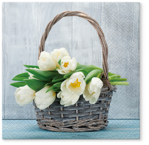 Салфетки трехслойные для декупажа, коллекция "Lunch"  TETЕ a TETE "Тюльпаны в корзине" . Арт TL700800