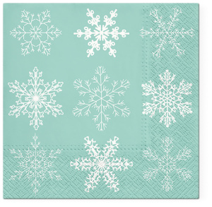 Салфетки трехслойные для декупажа, коллекция "Lunch"  TETЕ a TETE "Большие снежинки - мятный" . Арт TL801626