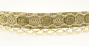 Тесьма декоративная, 16 мм, бежево-серая с кружевной отделкой и лентой. Арт 13005/60