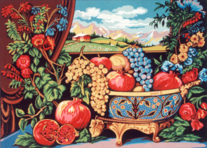 Канва жесткая с рисунком "Натюрморт гранаты в вазе". Арт C.1861                  