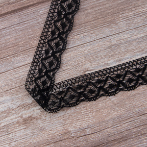 Мерсеризованное хлопковое кружево, 30 мм, цвет черный. Арт 2025/14