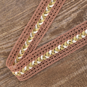 Мерсеризованное хлопковое кружево, 28 мм, цвет холодно-розовый. Арт 2197/F3