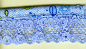 Кружево-рюш с окантовкой косой бейкой, 25 мм, цвет голубой. Арт 144322/06