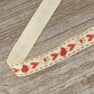 Лента хлопковая на картонной мини-катушке "Птички и подарки". Арт VR15.003