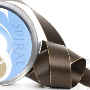 Лента атласная SAFISA с люрексным кантом по краям, 11 мм, 25 м, цвет 17, темно-коричневый. Арт 25190-11мм-17           