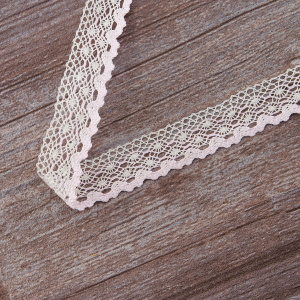 Мерсеризованное хлопковое кружево, 20 мм, цвет белый с розовым. Арт 2019/Z4