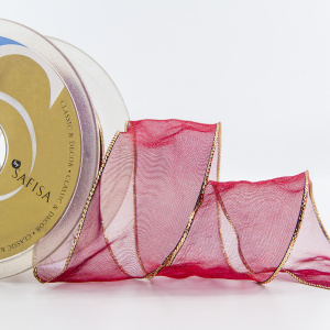 Лента органза "с памятью" SAFISA, 38 мм, 25 м цвет 1514, бордо. Арт 525-38мм-1514           