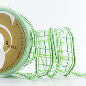 Лента органза с рисунком с проволокой по краю SAFISA, 25 мм, 15 м, цвет 62. Арт 25308-25мм-62